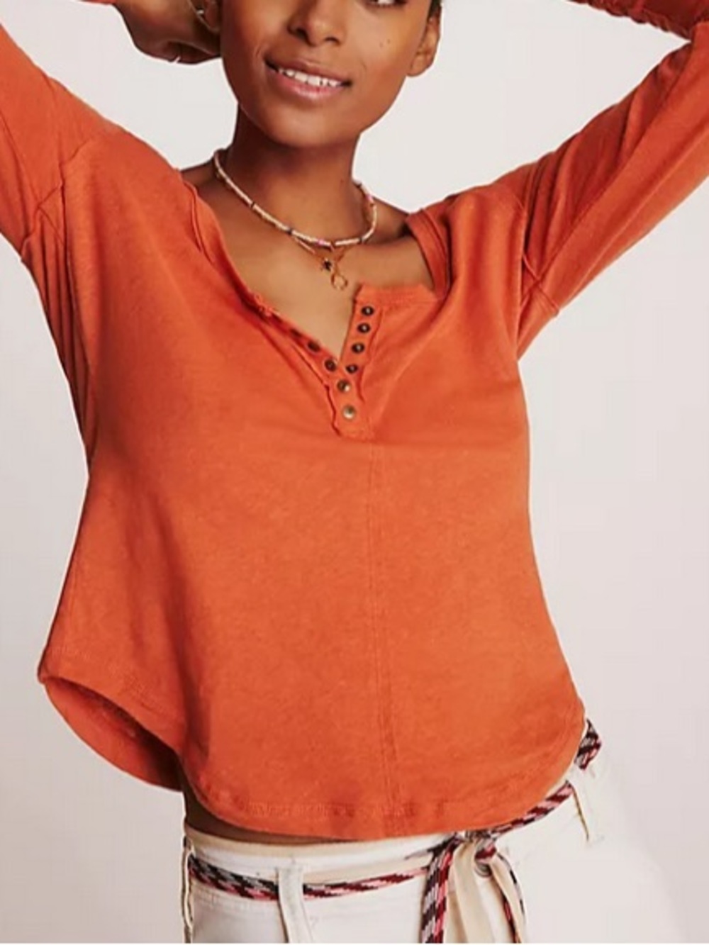 Pilcro by anthropology Washed Orange Snap Henley Long-Sleeve Top